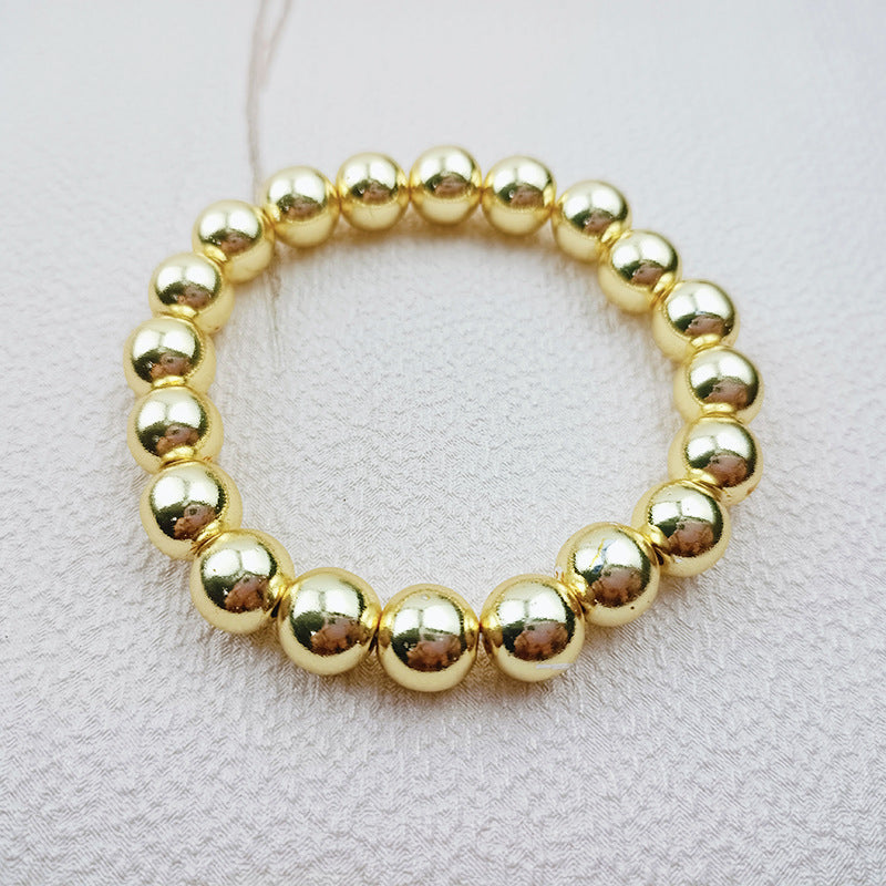 Women's & Men's Fashionable Simple Beaded Haematite Gold-plated Stretch Bracelets