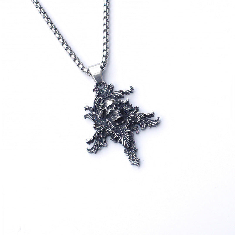 Men's Vintage Cross Ghost Head Titanium Fashion Necklaces