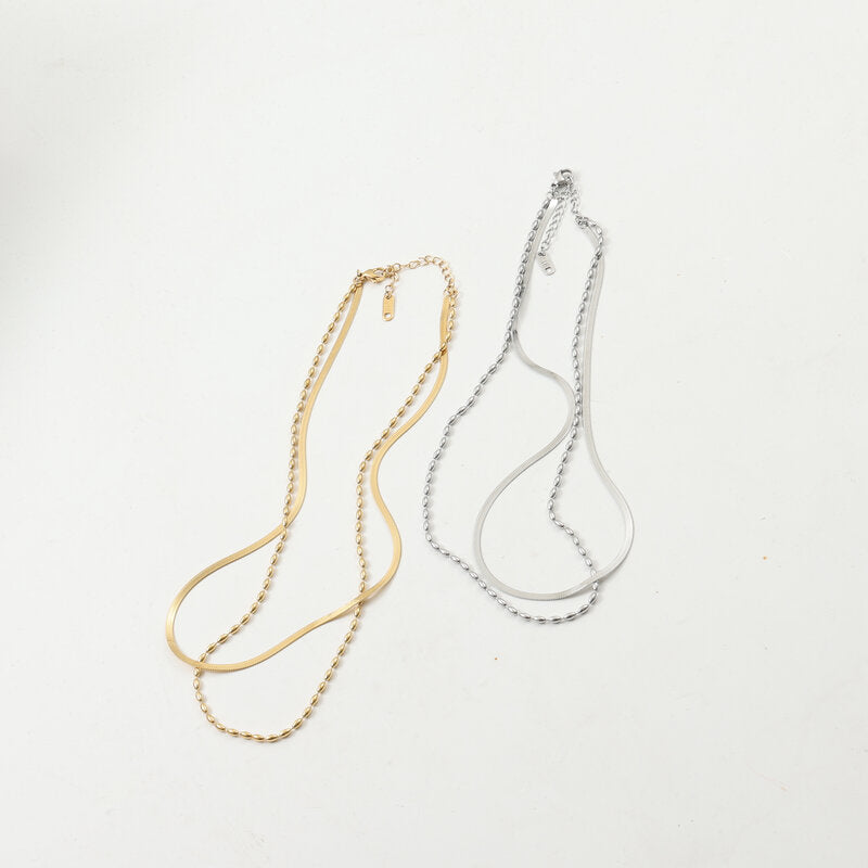 Blade Chain Rice Bead Layer Titanium Steel Necklaces