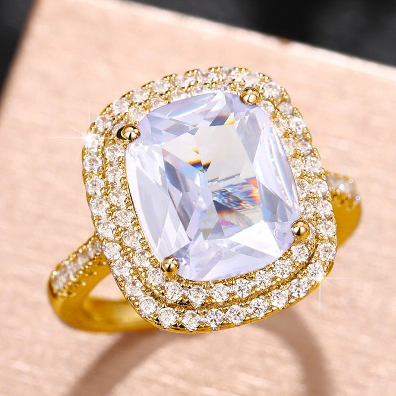 Square Pink Diamond Elegant Simulation Zircon Rings