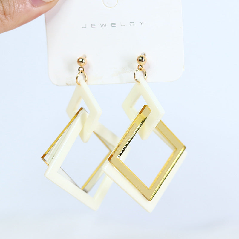 Women's Winter Mature Style Stitching Mirror Acrylic Simple Square Earrings
