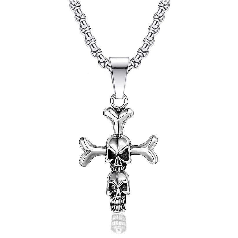 Men's Vintage Cross Ghost Head Titanium Fashion Necklaces