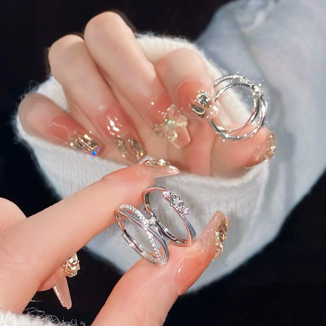 Women's & Men's Double Star Luminous Couple Niche Design Rings