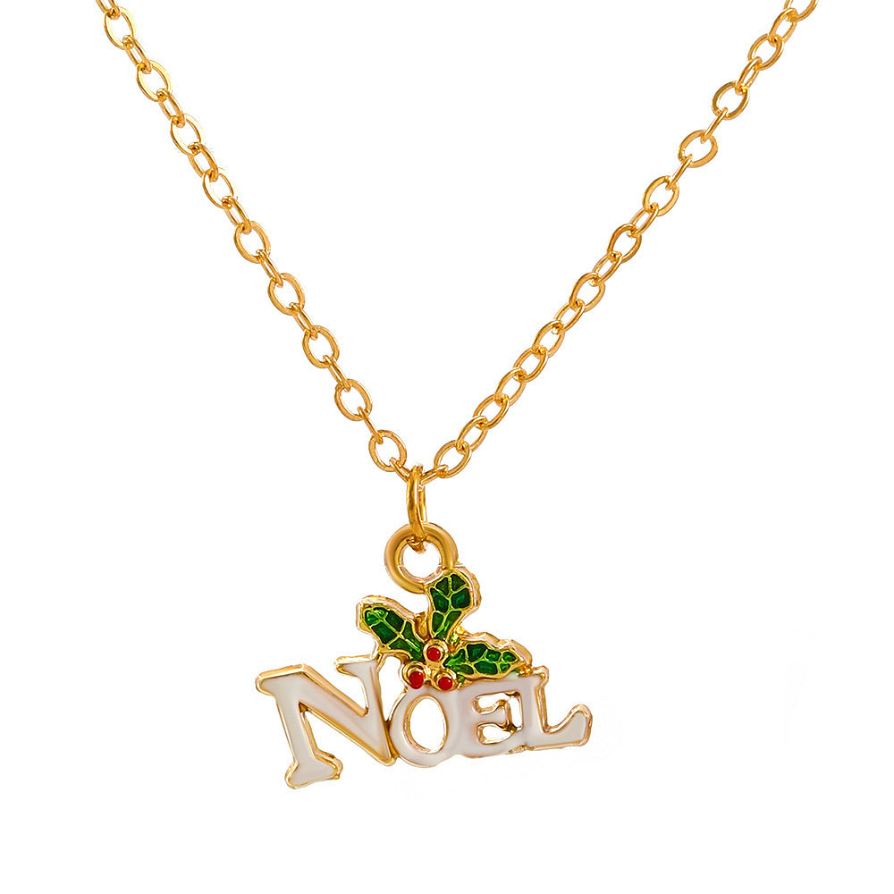 Christmas Fashion Snowflake Crutches Tree Dripping Oil Festive Necklaces