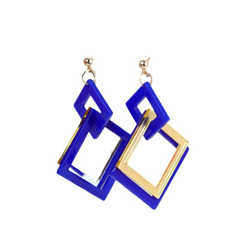 Women's Winter Mature Style Stitching Mirror Acrylic Simple Square Earrings