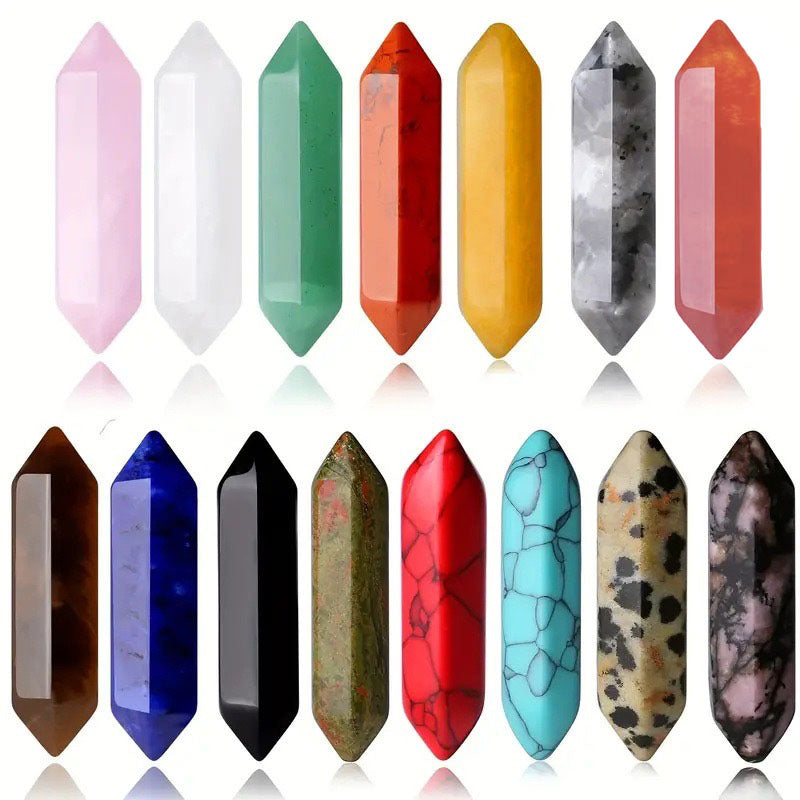 Stone Crystal Bullet Double Pointed Hexagon Prism Pendants