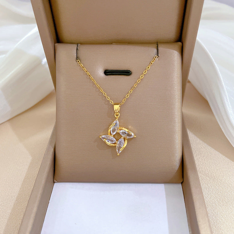 Steel Light Luxury Full Diamond Design Temperament Necklaces