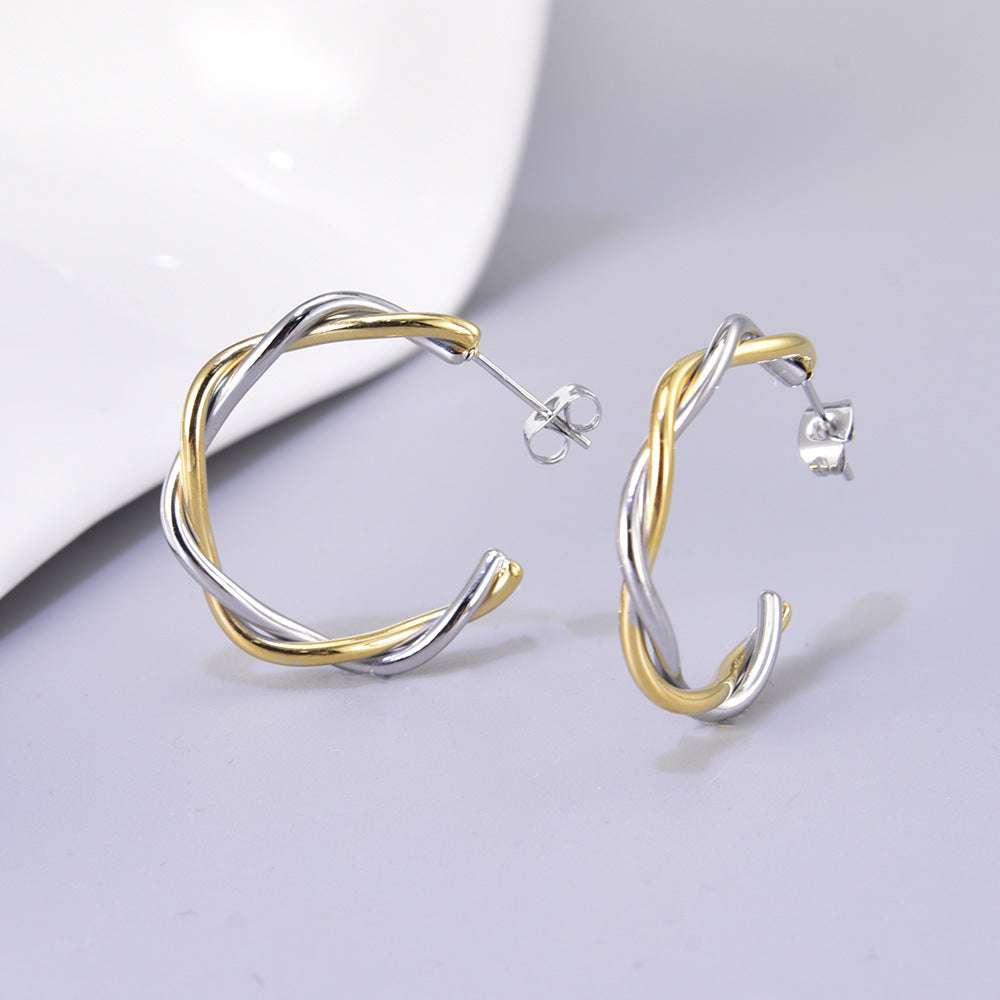 Gold-plated Texture Cross Twist Ear Clip Gold Earrings