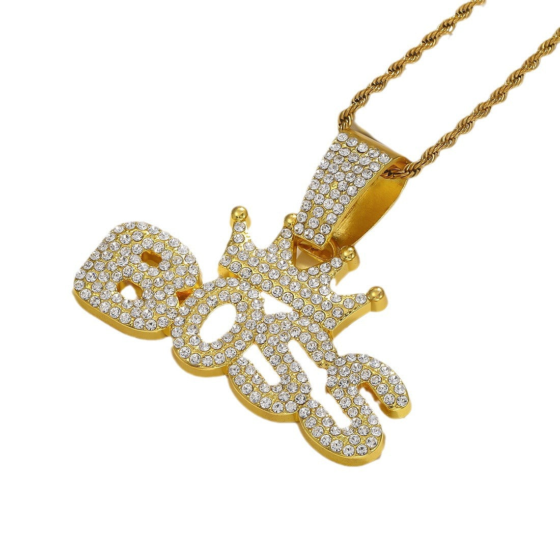 Men's Splendid Diamond Crown Letters Cuban Link Pendants