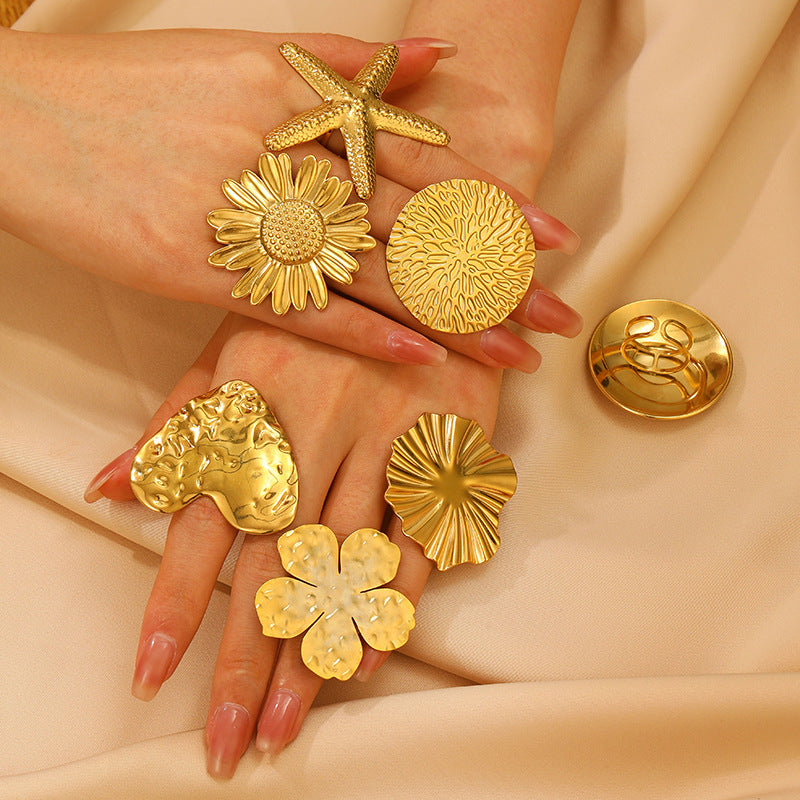 Advanced Exaggerated Stainless Steel Female Flower Rings