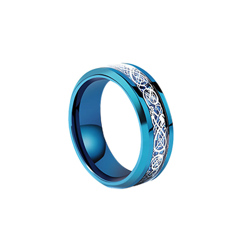 Men's Titanium Steel Diamond Stainless Dragon Pattern Piece Rings