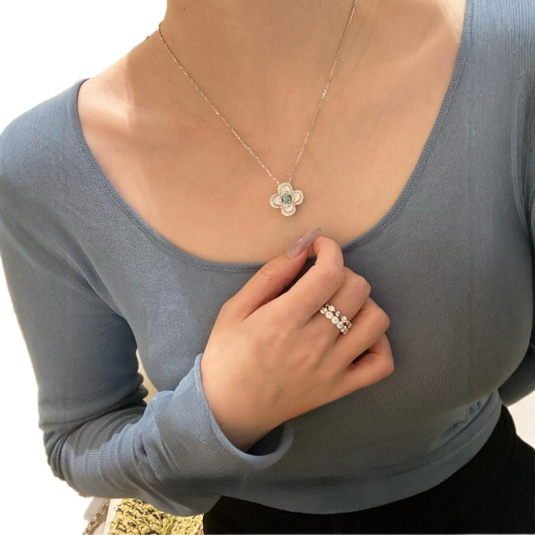 Women's Sterling Sier Four-leaf Clover White Shell Necklaces