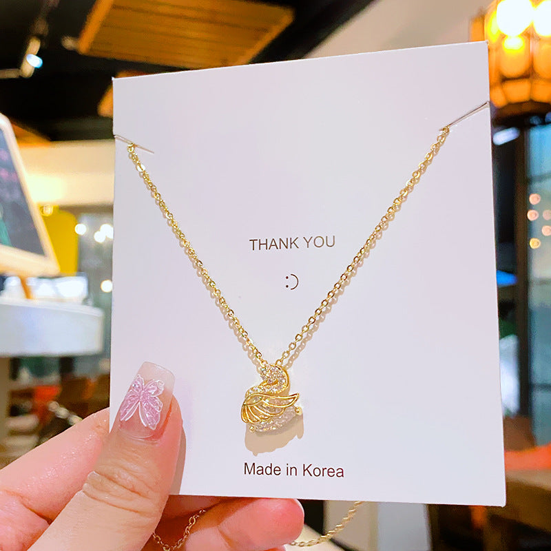 Zircon Full Diamond Little Swan Titanium Steel Female Niche Necklaces