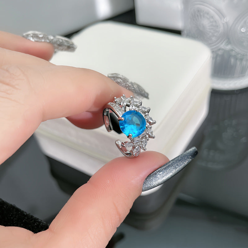 Aquamarine Zircon Light Luxury Graceful Personality Open Rings