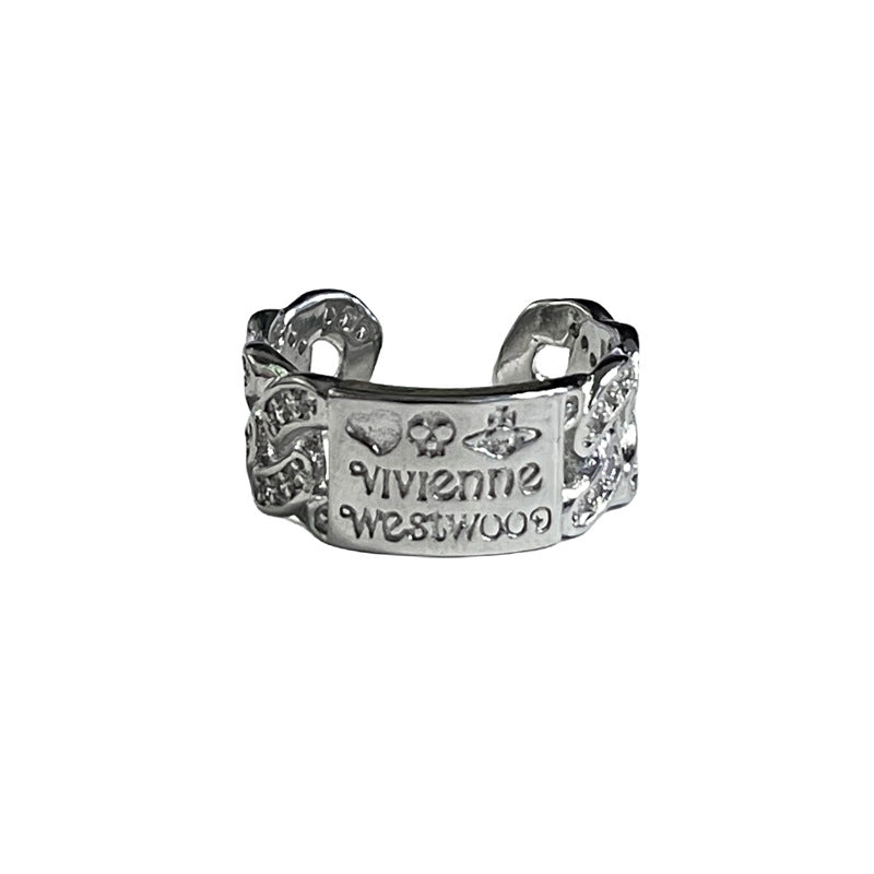 Dark Saturn Letter Light Luxury Open Female Rings