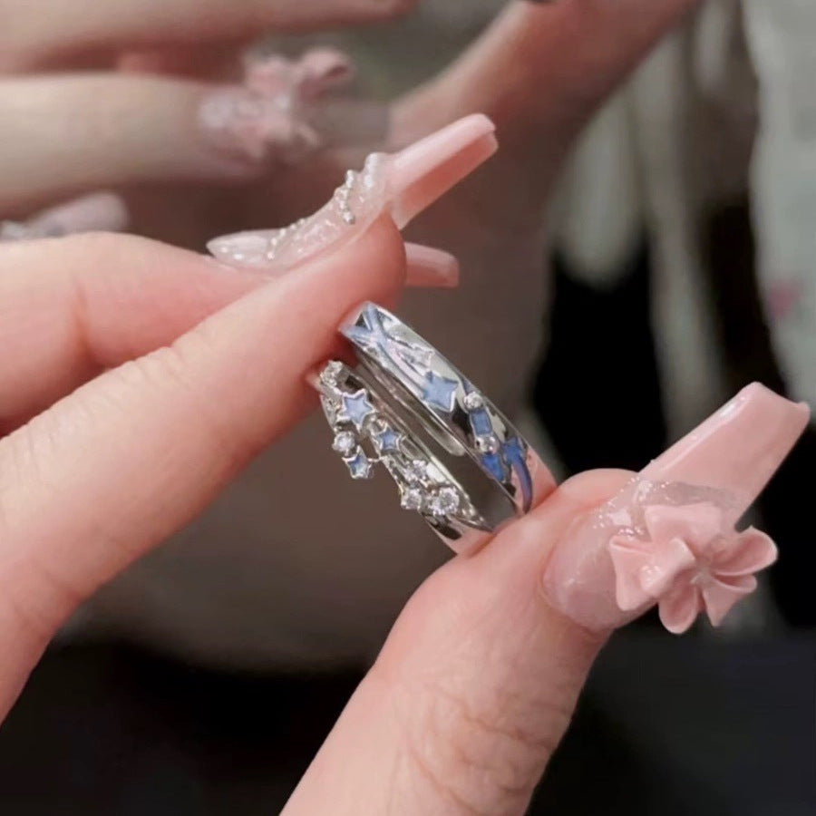 Star Drop Night Couple Luminous Design High Rings