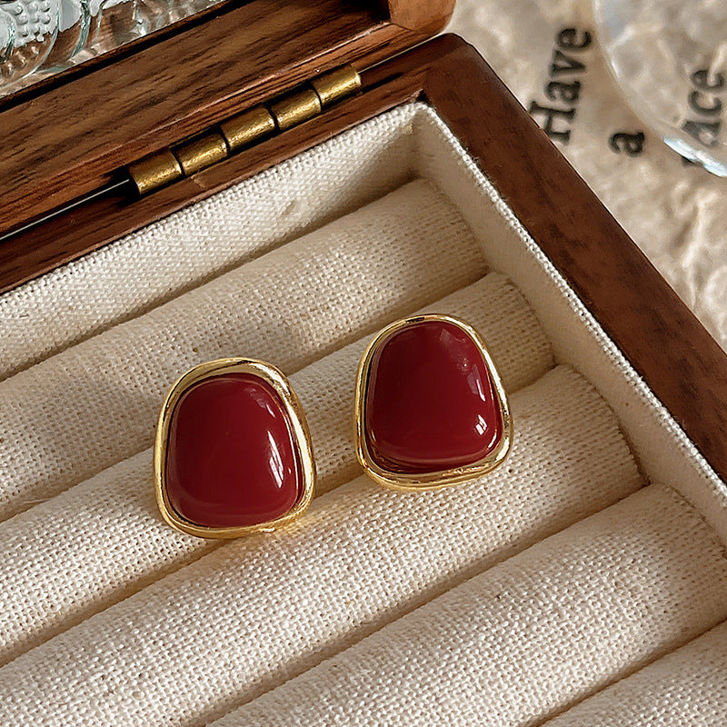 Sier Needle Drip Glazed Love Style Female Temperament Earrings