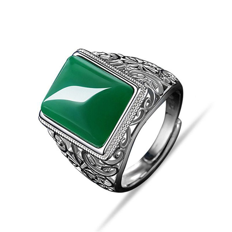 Men's Plated Black Agate Opening Domineering Personalized Rings