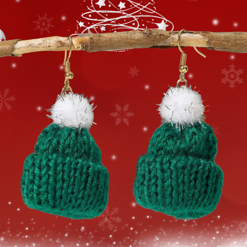 Women's Sweet Temperament Fur Ball Knitted Hat Earrings