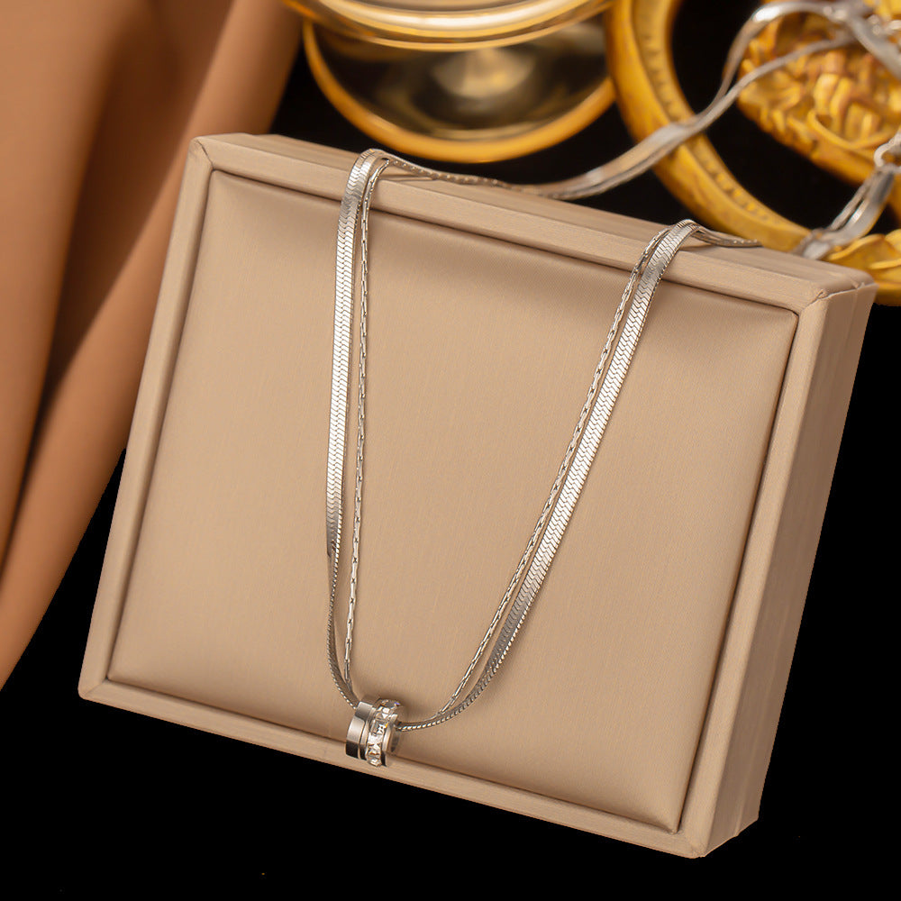 Design Interlocked Twin Clavicle Chain Female Titanium Steel Necklaces