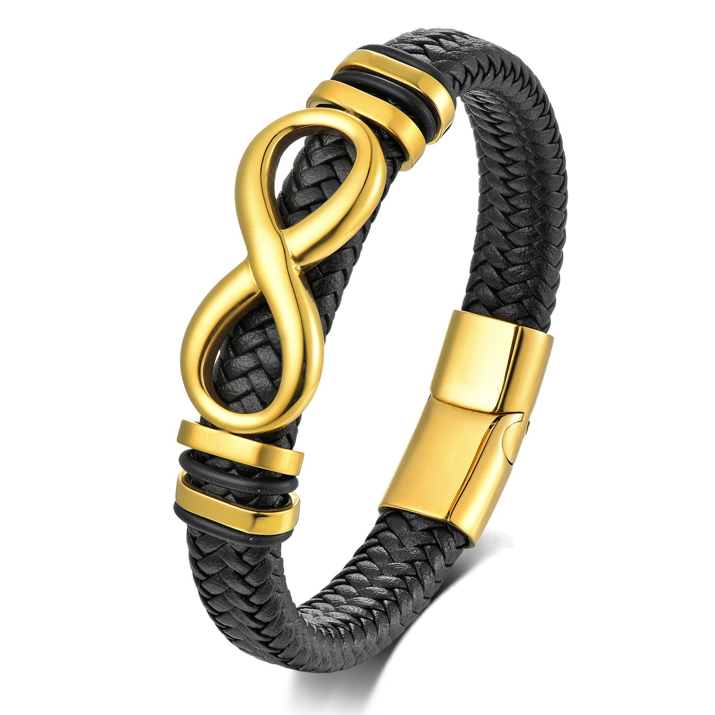 Men's Ornament Woven Leather String Stainless Steel Infinite Bracelets