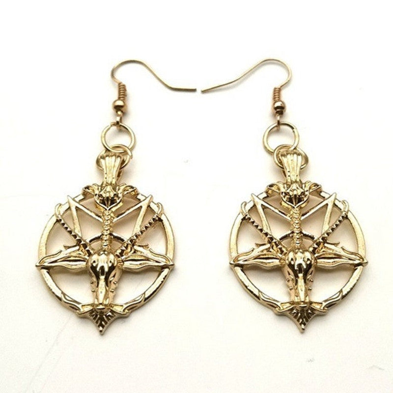 Skull Sheep Head Ear Hooks Magic God Pan Round Earrings