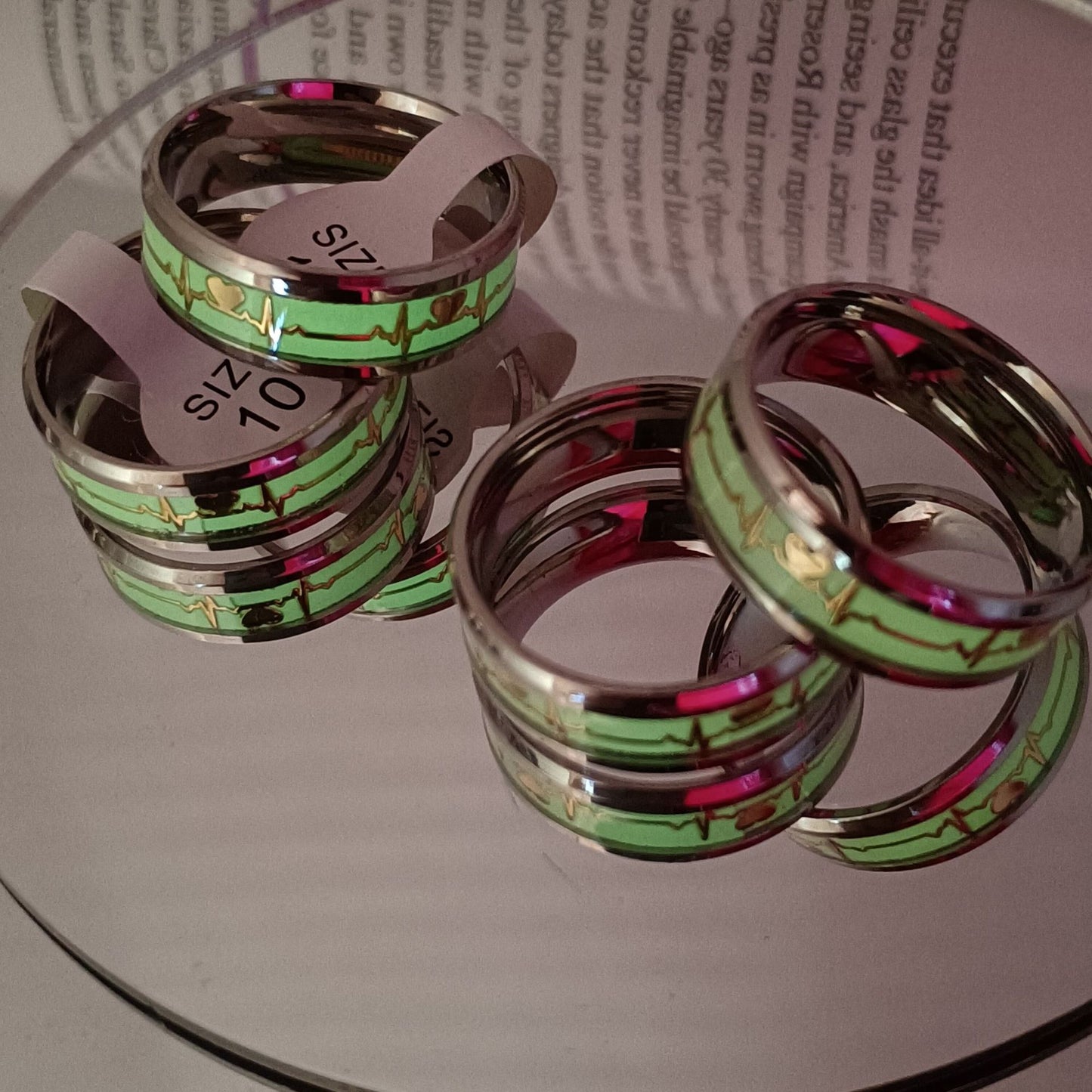 Women's & Men's Luminous Heartbeat Ecg Titanium Steel Couple Rings