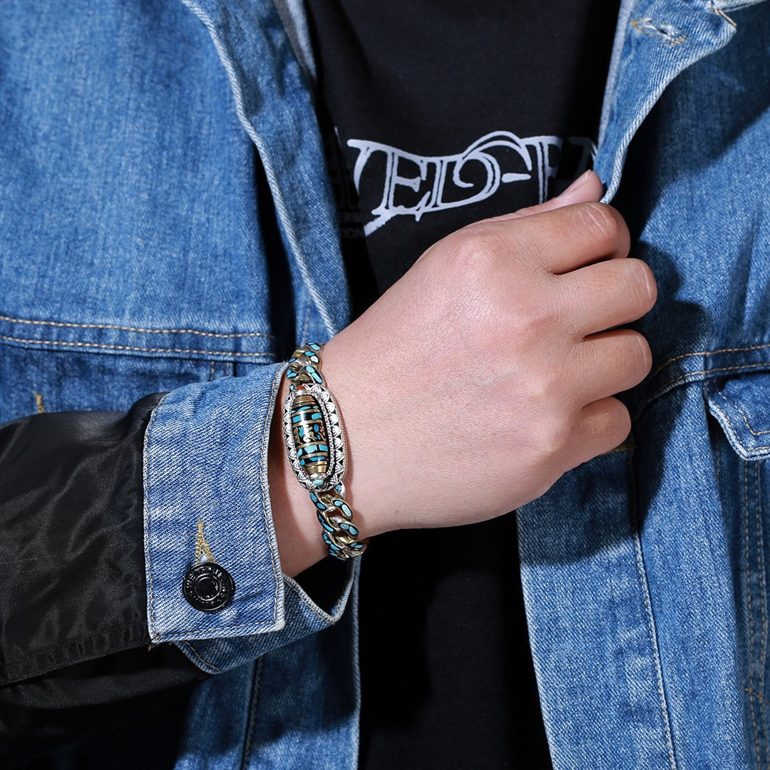 Turquoise Mantra Bead Sterling Sier Male Personality Female Bracelets
