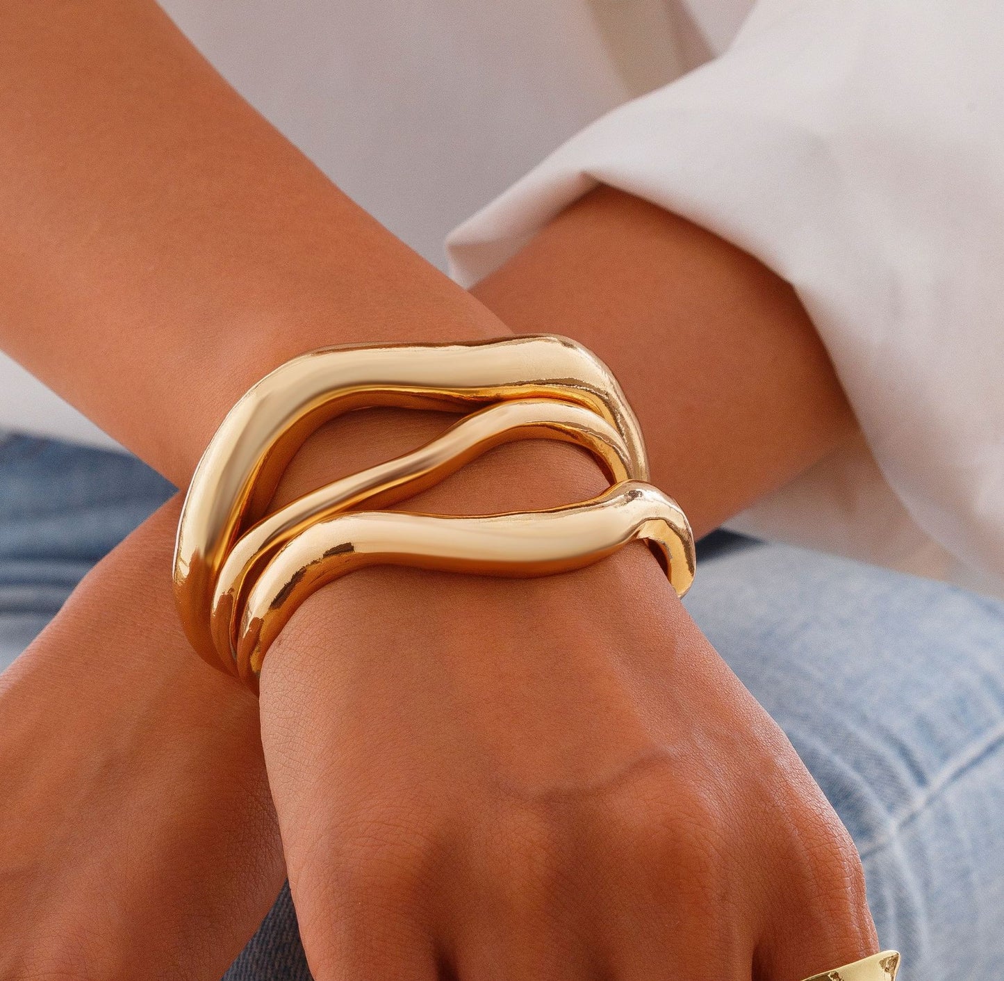 Casual Hollow Pleated Irregular Curved Alloy Rings