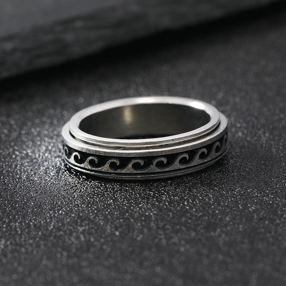 Titanium Steel Personality Corrosion Oil Wiping Wave Rotating Decompression Rings