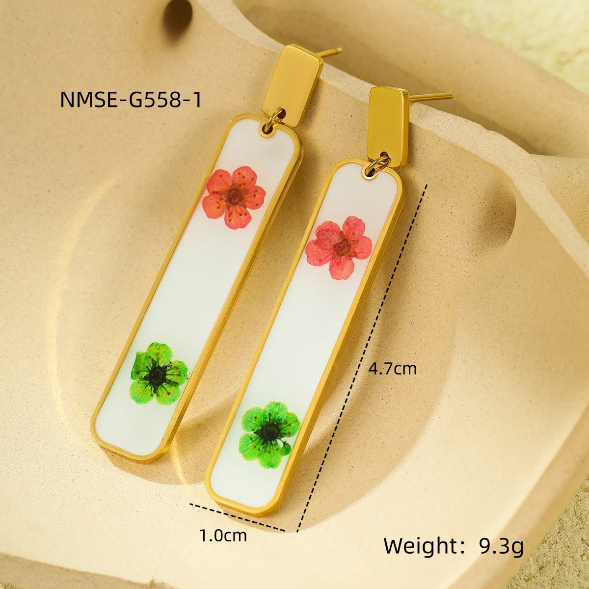 Heart Water Drops Geometric Dried Flower Earrings