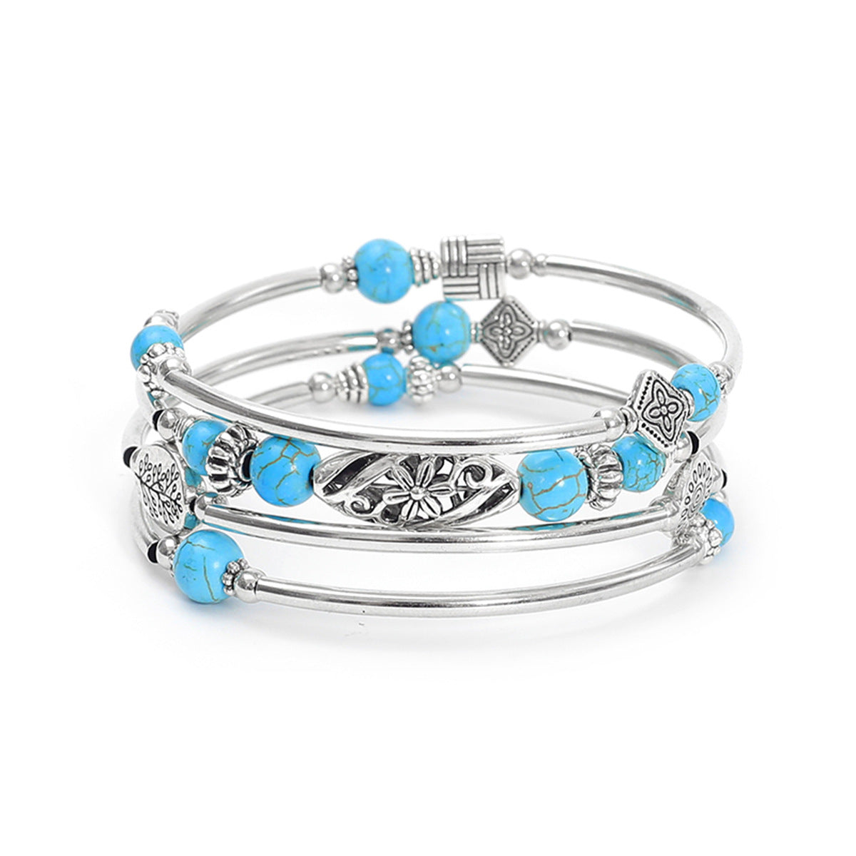 Women's Bohemian Turquoise Winding Natural Stone Beaded Bracelets