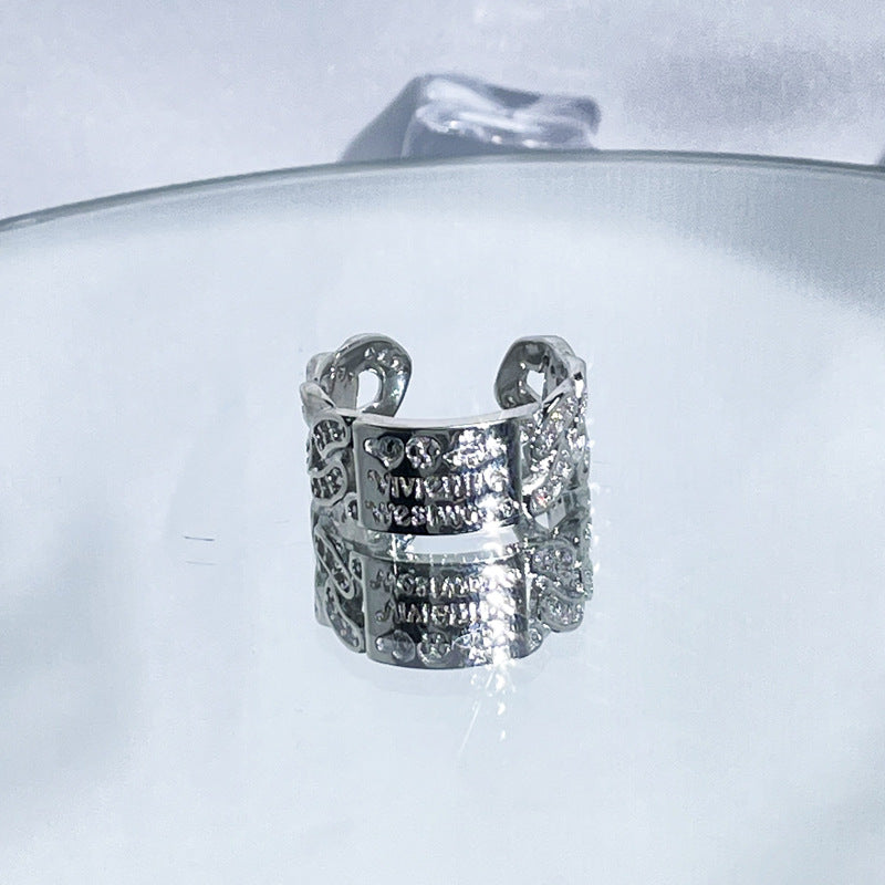 Dark Saturn Letter Light Luxury Open Female Rings