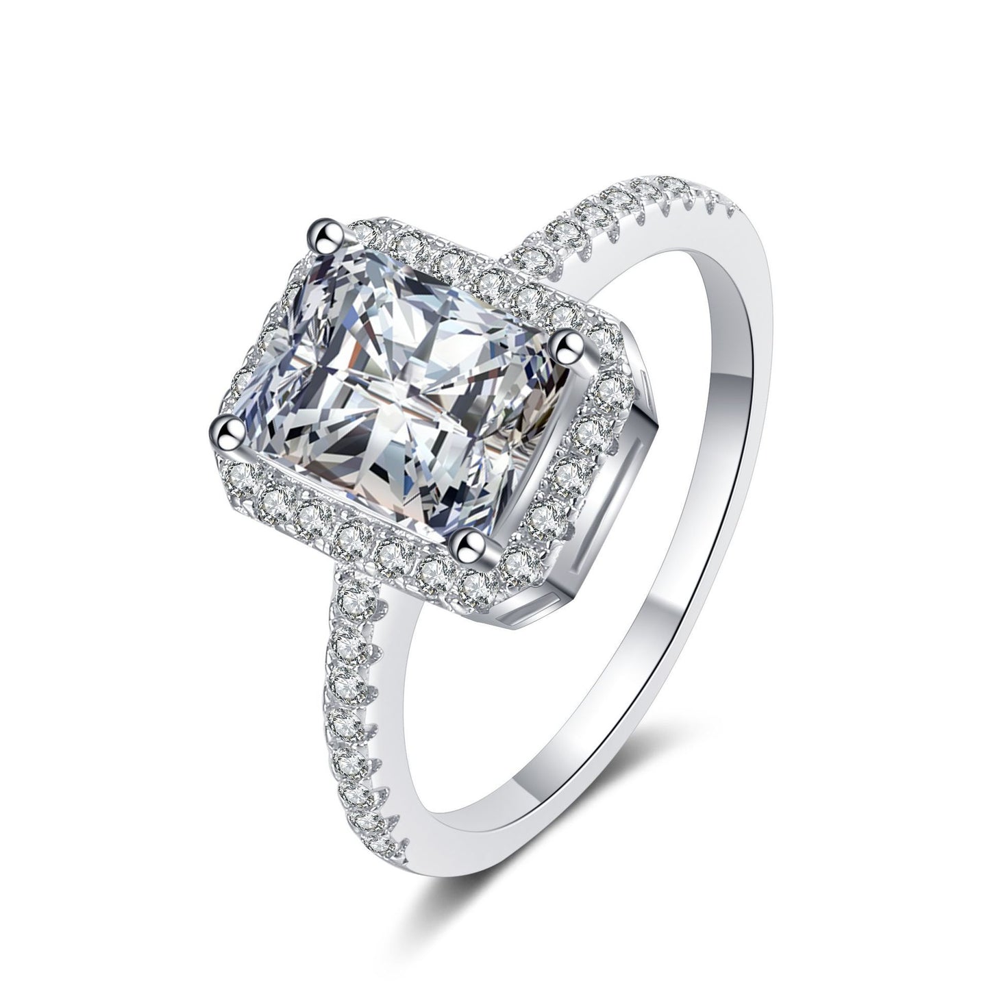 Sterling Sier Cube Sugar Emerald Cut Moissanite Rings
