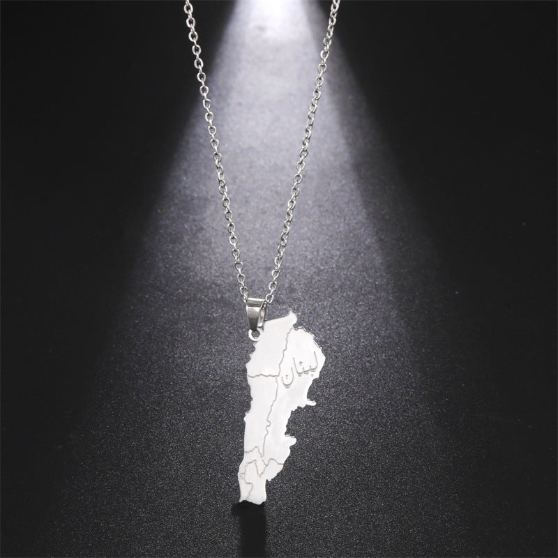 Charm Ornament Titanium Steel Lebanon Map Necklaces