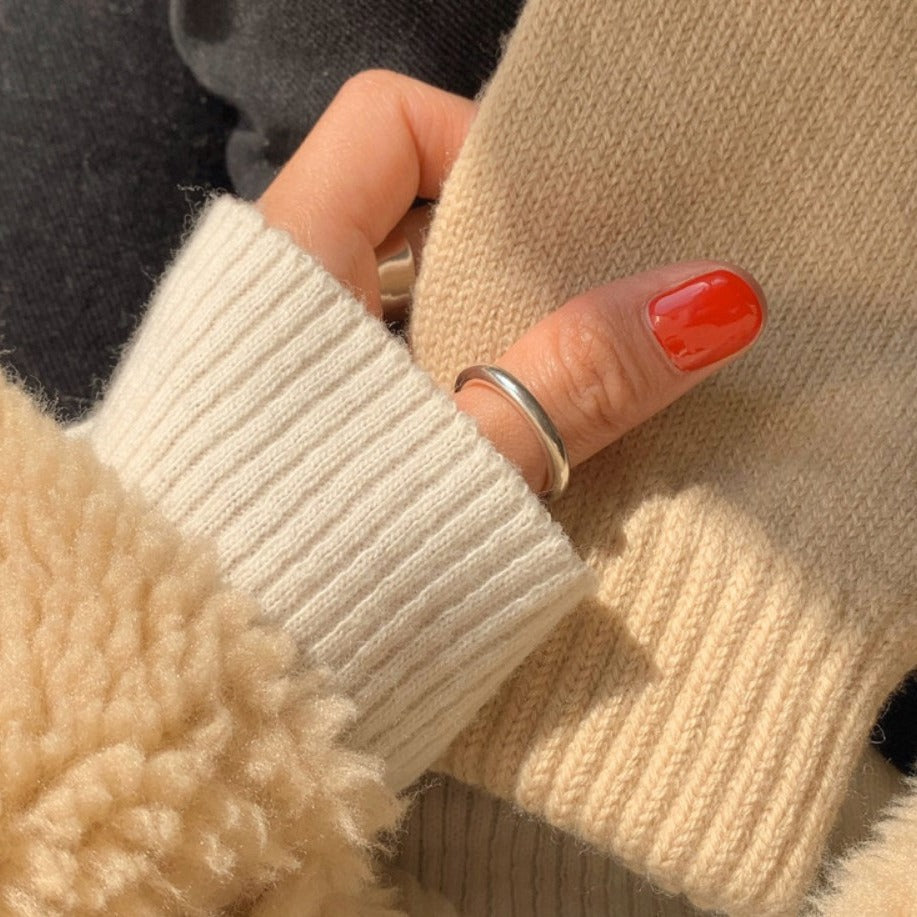 Thread Korean Style Sterling Sier Simple Glossy Rings