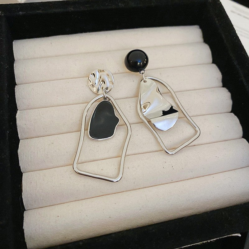 Needle Black Crystal Geometric Ear Minority Fashion Temperament Entry Earrings