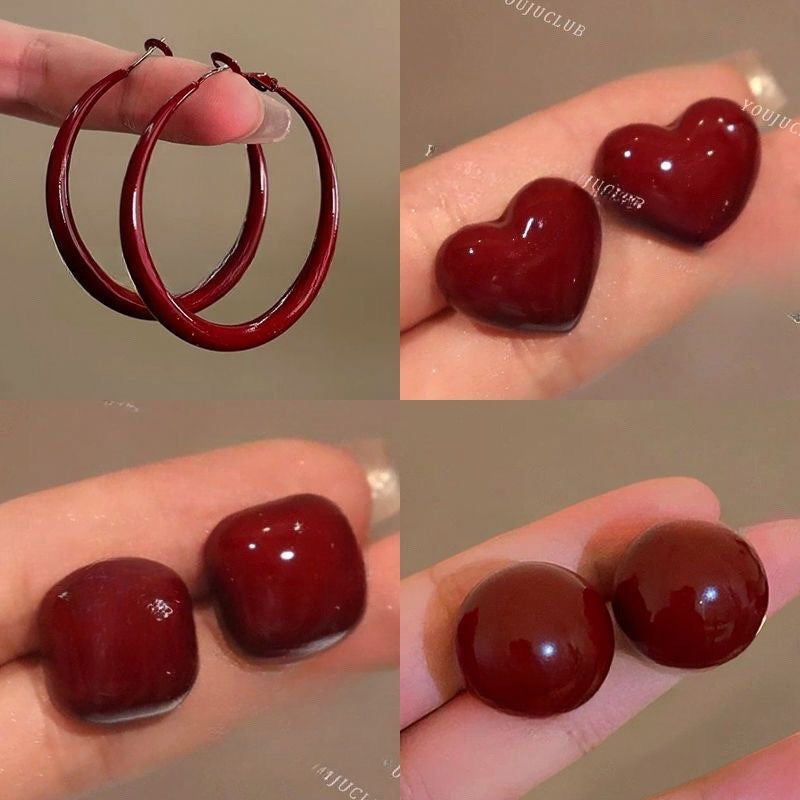 Sier Needle Drip Glazed Love Style Female Temperament Earrings
