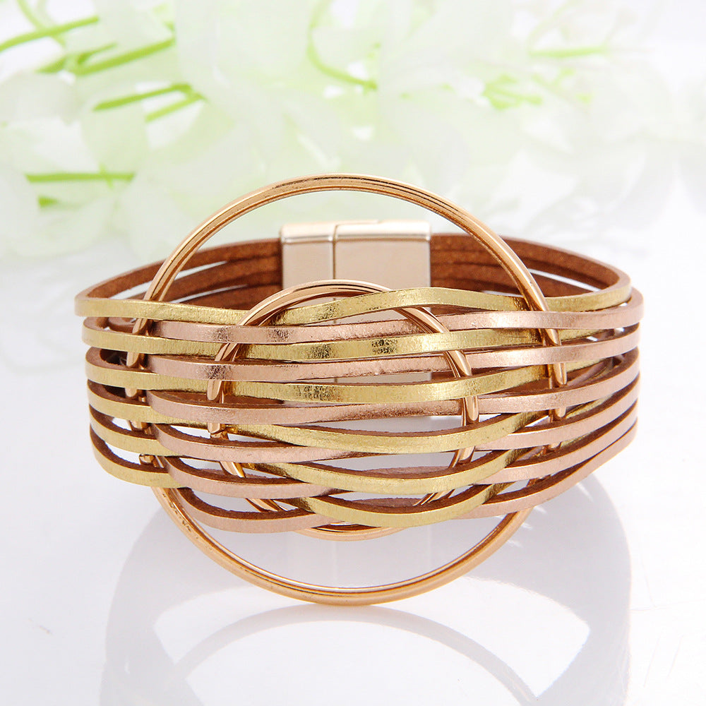Women's Bohemian Two Colors Double Accessories Leather Rings