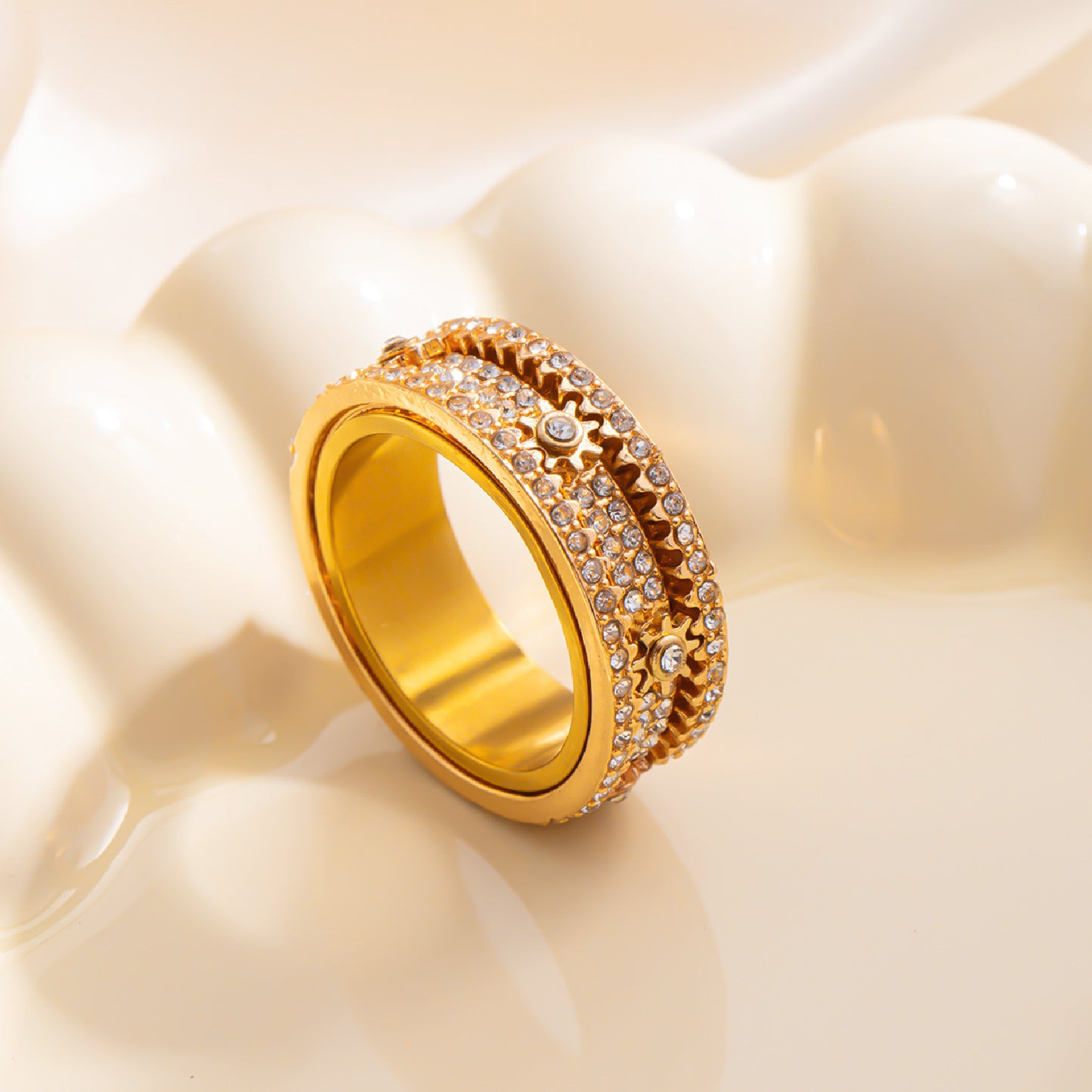 Diamond Starry Gear Can Rotatable Couple Rings