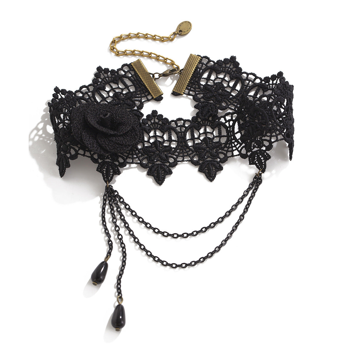 Halloween Dark Lace Crystal Tassel Rose Lolita Necklaces