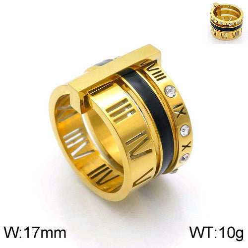 Women's Roman Letters Two-color Fashion Atmospheric Stainless Rings