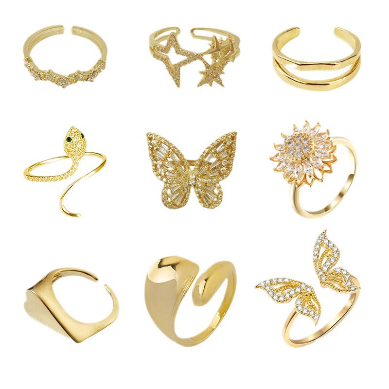 Open Hollow Zircon Butterfly Love Heart-shaped Rings