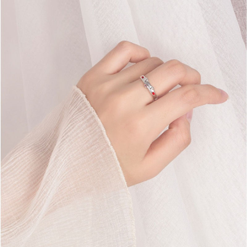 Sier Plated Couple Cute Pig Zodiac Animal Epoxy Rings