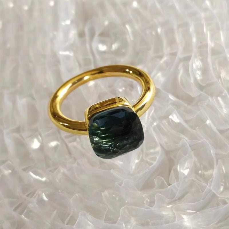Style Irregular Cube Sugar Inlaid Zircon Emerald Rings