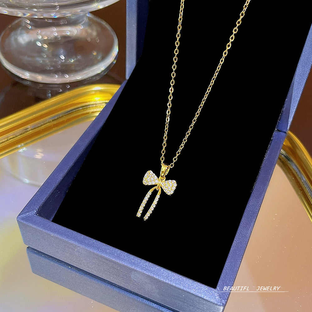 Women's Bow Zircon Clavicle Chain Titanium Steel Necklaces