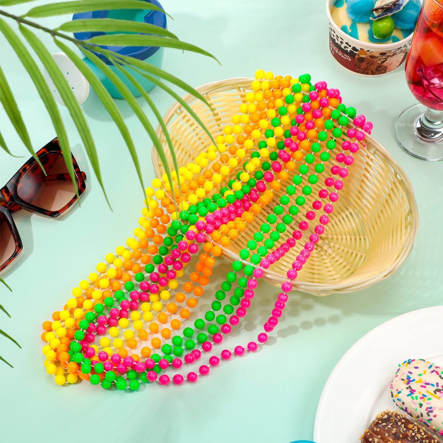 Women's Neon Color Pearl Party Dress Up Accessories String Necklaces