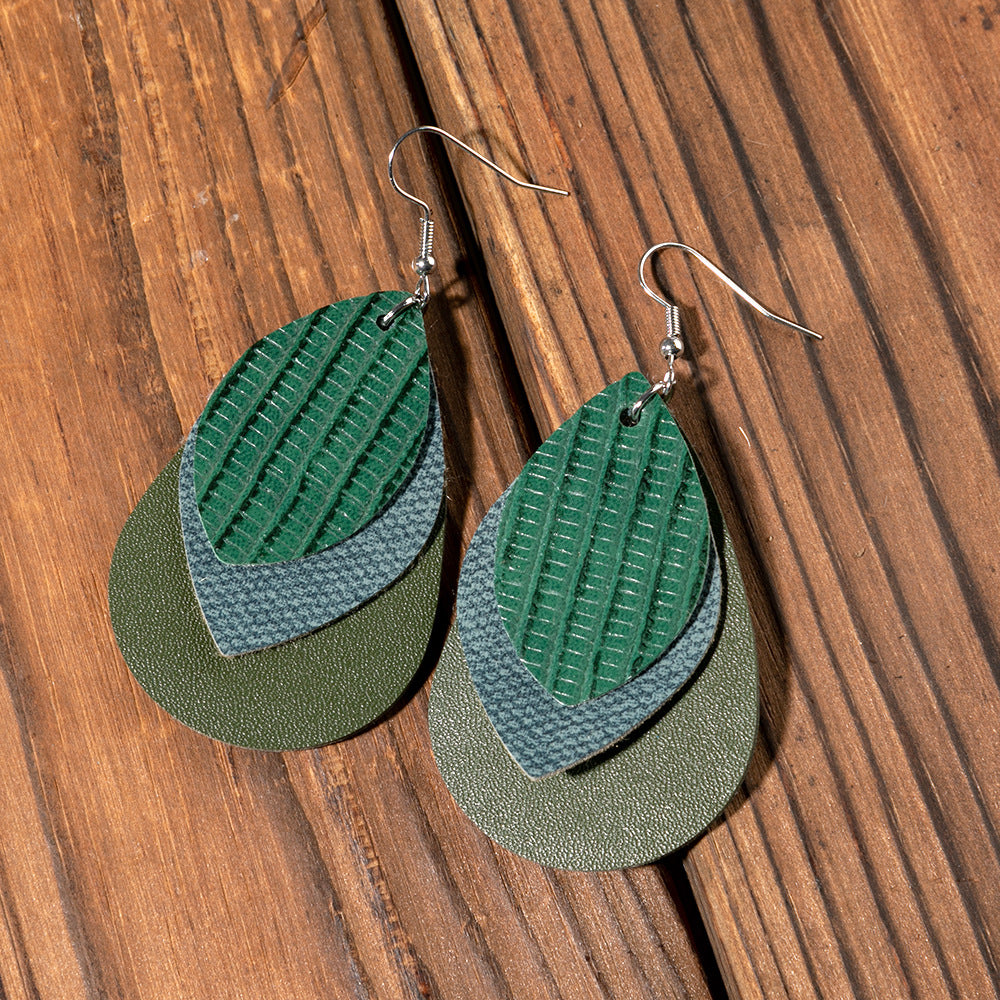 Retro Fashion Water Drop Leaf-shaped Leather Earrings