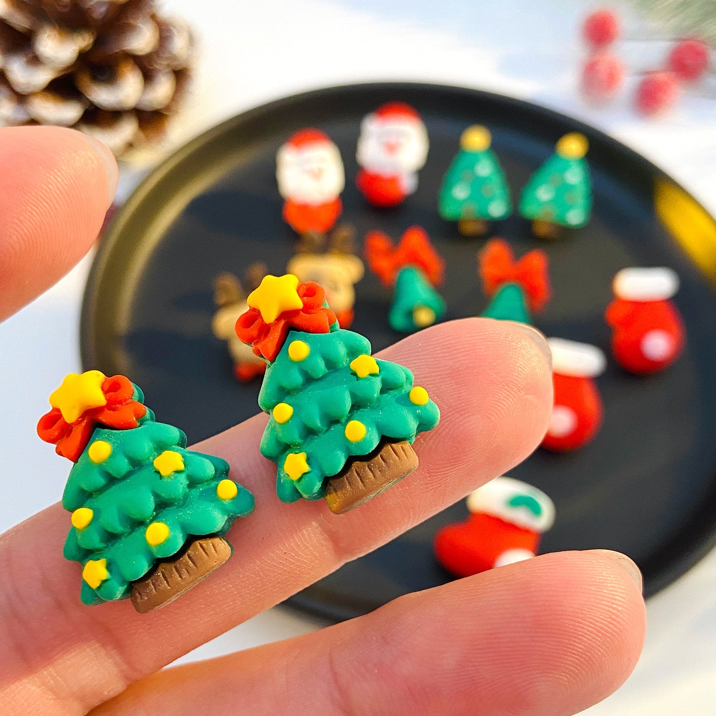 Christmas Resin Cartoon Tree Elderly Bell Earrings