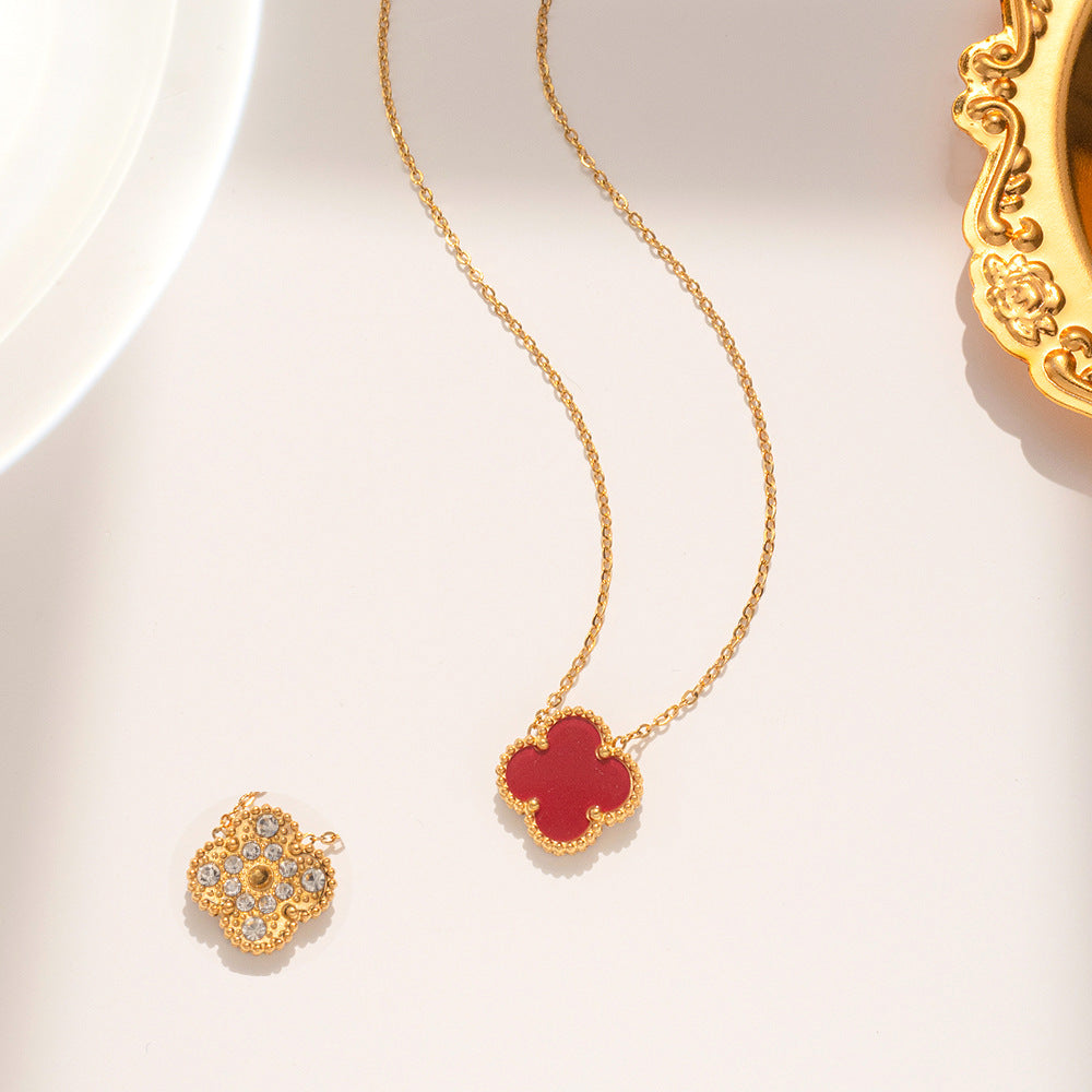 Women's Steel Clover Double-sided Gold Korean Classic Necklaces